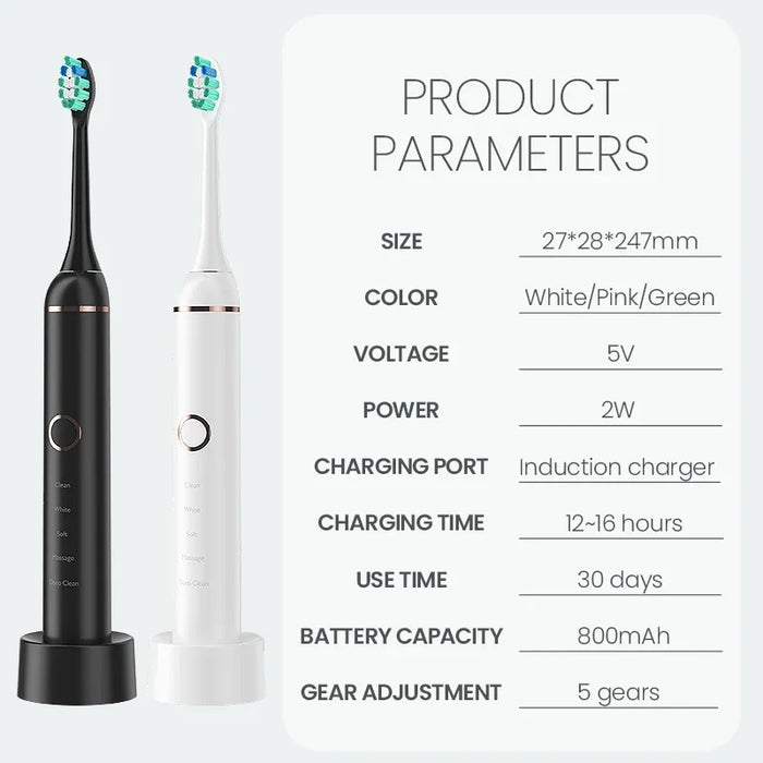 Powerful Wireless Rechargeable Adult Electronic Washable Whitening Tooth Brush Ultrasonic Electric Toothbrush