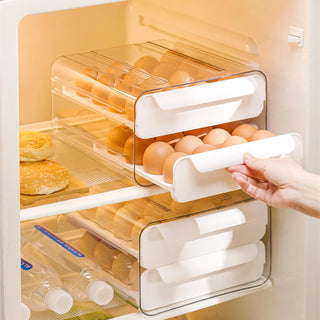Transparency Refrigerator Egg Storage Organizer Egg Holder for Fridger 2-Layer Drawer Type Stackable Storage Bins TPE Egg Holder