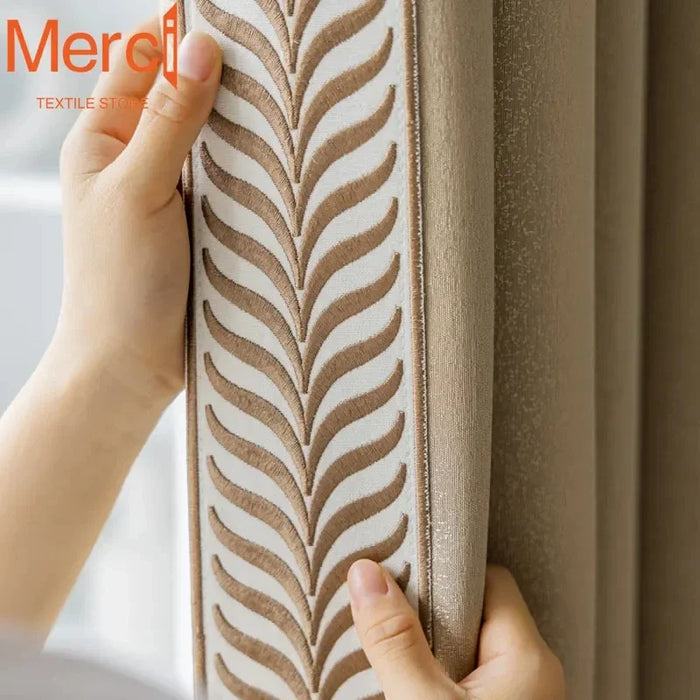 Modern Luxury Curtains for Living Dining Room Bedroom Custom American Rice Grain Jacquard Blackout Lace Curtain Tulle