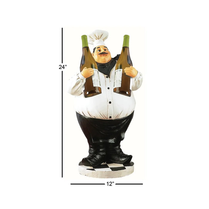 12" X 24" White Polystone Chef Sculpture With 2 Wine Holder Slots Decoration Home Deco