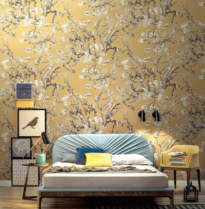 beibehang Nordic pastoral broken apricot flower wallpaper yellow gold American living room bedroom background papel de parede