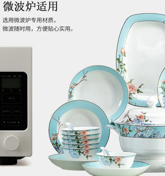 Bowl and plate set bone china tableware Jingdezhen high-end housewarming wedding bowl and plate combination gift