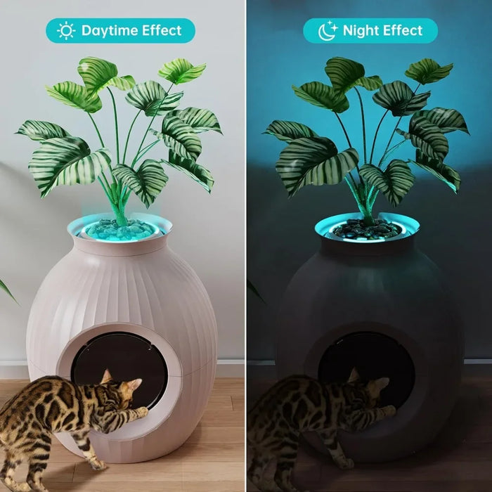 Smart Odor Control Plant Extra Large Cat Litter Box for With Light Easy To Clean Includes Artificial Plants Door Scoop