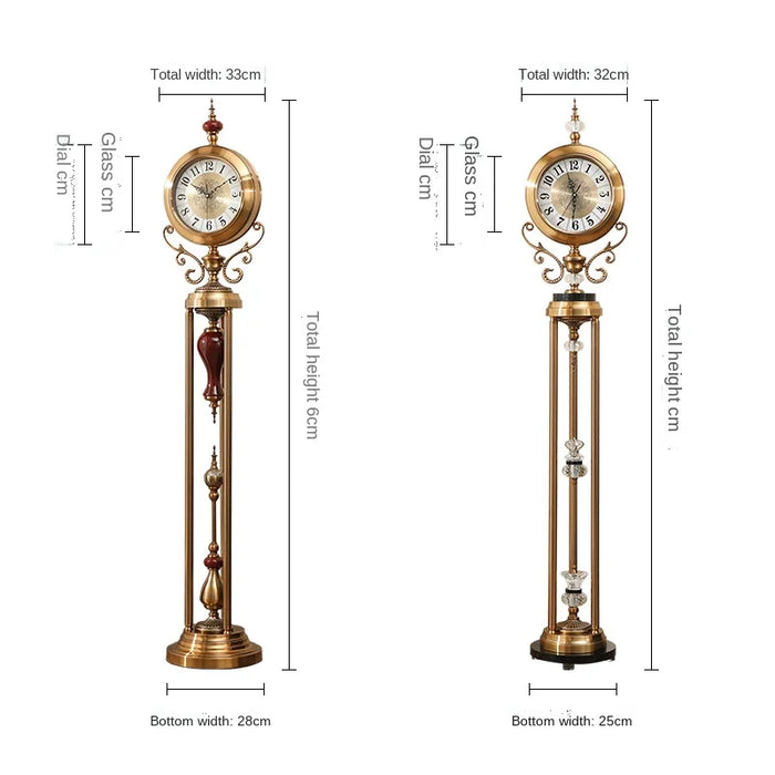 European-Style Mute the Grandfather Clock Luxury Vertical Clock American Creative Desk Clock Villa Metal Quartz Clock