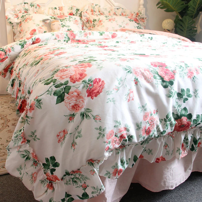 Pastoral Style American Small Floral Four-Piece Set All Cotton Pure Cotton Floral Duvet Cover Bed Sheet Fitted Sheet Bed Skirt