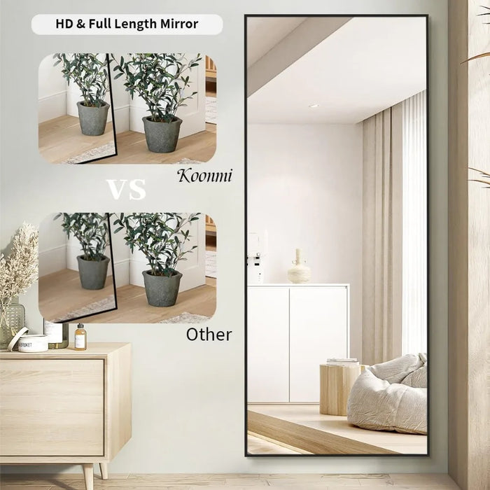 Floor Mirror Full Length, Bedroom Floor Body Mirror with Stand, Large Black Mirror, Leaning, Standing or Hanging Horizontally