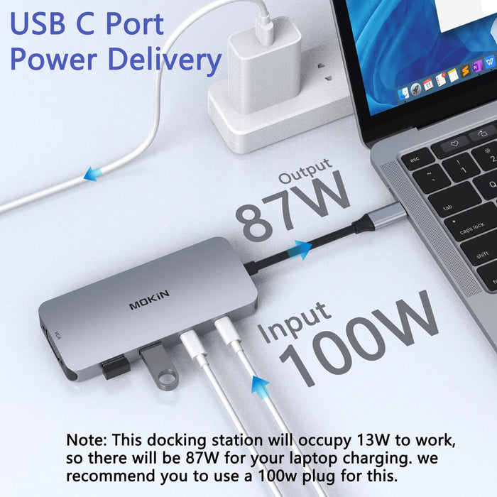 MOKiN USB C Docking Station Dual Monitor, USB C Hub Dual Monitor with 2 HDMI, DisplayPort, VGA, PD Charging, USB A&C 2.0 Ports