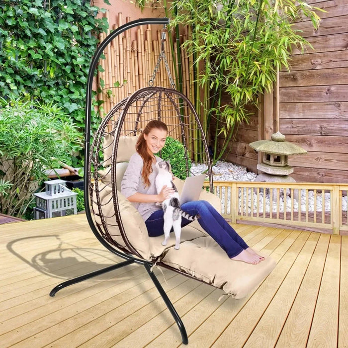 Wicker Hanging Swing Chair with Leg Rest and Stand, Indoor and Outdoor, Hammock Basket Chair, Furniture Egg, Free Shipping