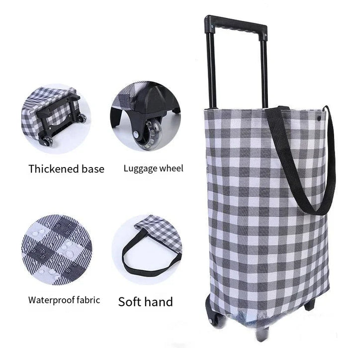 1pcs Large Capacity Foldable Shopping Cart - Waterproof and Lightweight Trolley Bag with Wheels and Thickened Trolley Small Cart