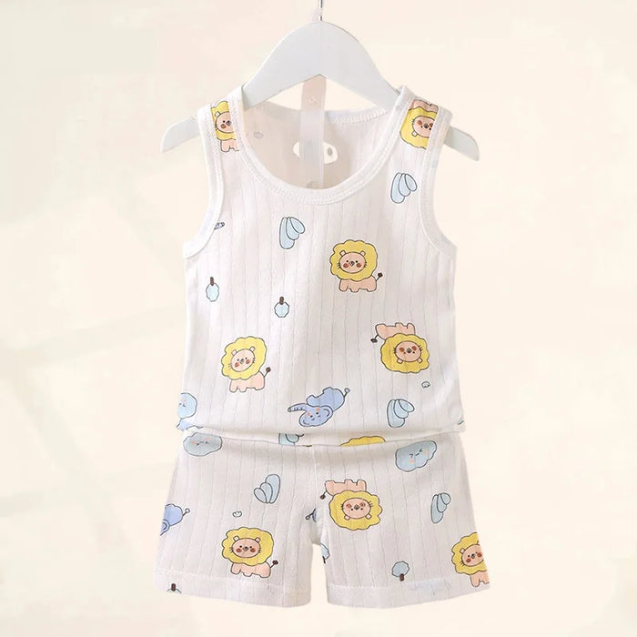 Mother Kids Clothes Baby Cotton Print  Children's Clothing T-shirt Vest Tops Shorts Sets Boys Girls Cute Breathable Summer