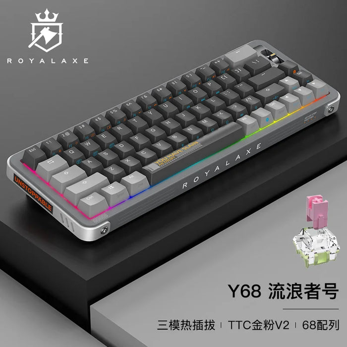 ROYAL AXE Y68 Keyboard Gaming Mechanical Keyboard hot swappable PCB RGB switch lighting type c 2.4G BT 3 Mode Wireless