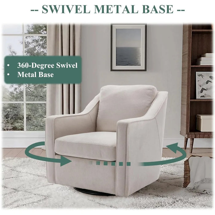 360° Swivel Living Room Chair, Upholstered Fabric Armchair, Lumbar Pillow with Inner Spring Seat Cushion,for Living Room Bedroom