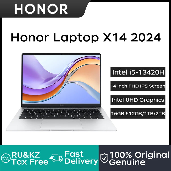 2024 Brand New Laptop HONOR X14 Notebook 14 Inch FHD IPS Screen Netbook i5-13420H 16GB 512GB Intel UHD Graphics Laptop Computer