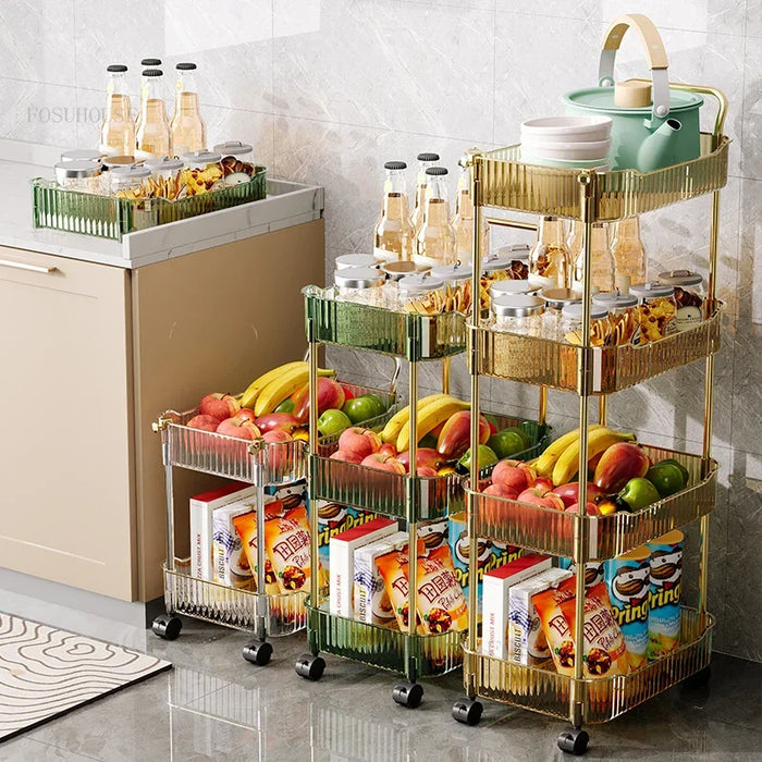 Multi-layer Kitchen Trolleys for Living Room Organizer Cart with Wheels Movable Kitchen Storage Auxiliary Cart Bathroom Cabinet