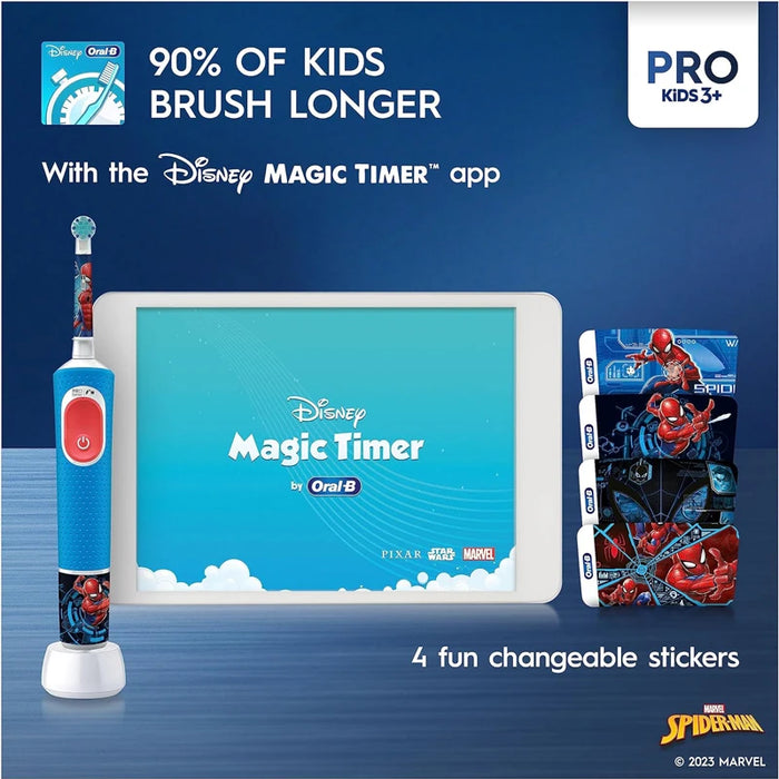 Oral B D103K Child's Electric Toothbrush Rechargeable Timer Kids Automatic Tooth Brush with Sticker Disney Spiderman Frozen IPX7