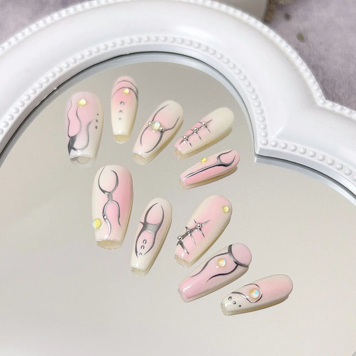 VITAGWX Hand Made Press on Nails Pink Handpainted High Quality Fake Nails Reusable Artificial False Nails Full Cover Nail Art