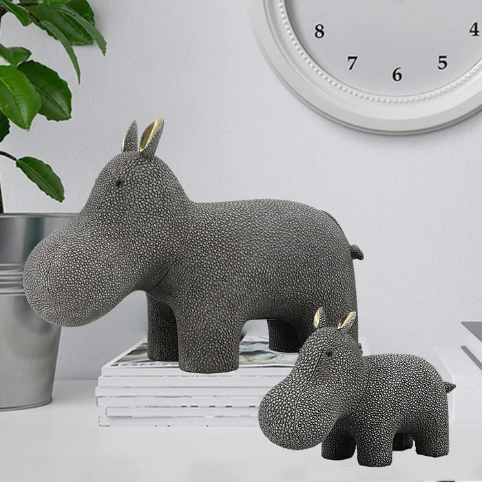 Resin Hippo Father and Son Set Ornament for Home Decorative Sculpture Statue of Living Room Office Bedroom