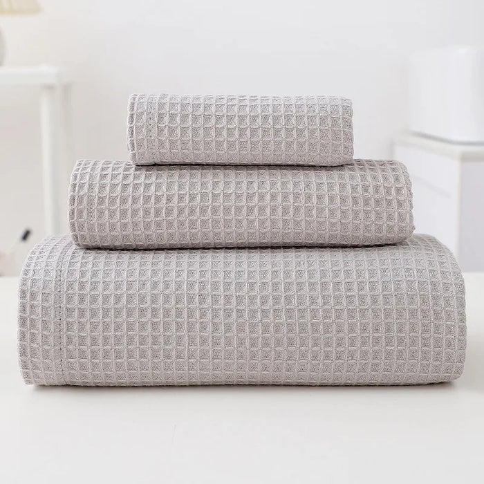 3PCS Adult Luxury Cotton Gauze Waffle Bathroom Soft Absorbent Square Towel Face Towel Bath Towel Set Hotel Gifts Group Buy Kids