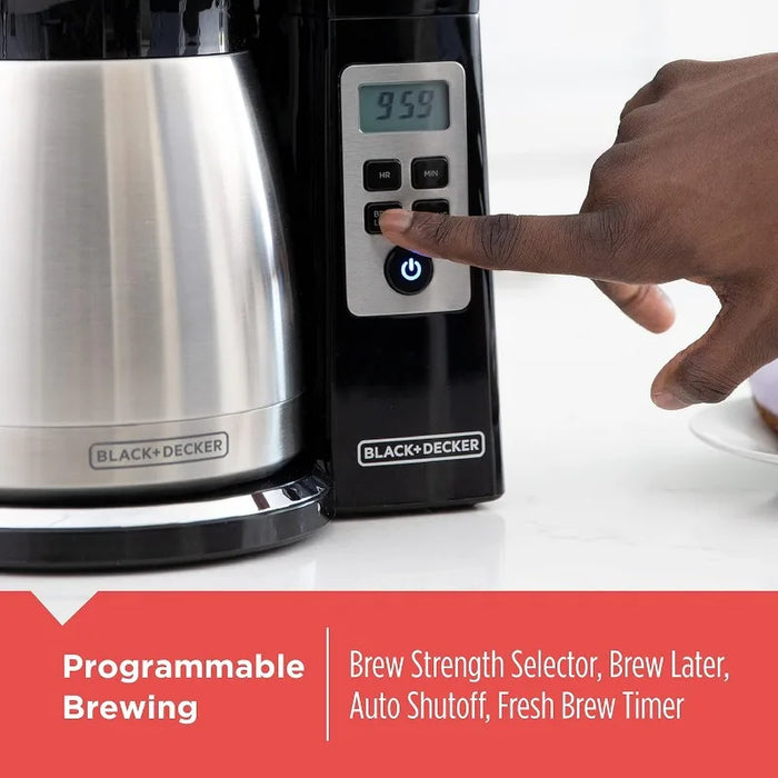 BLACK+DECKER 12 Cup Thermal Programmable Coffee Maker with Brew Strength and Technology, Black/Steel, CM2046S