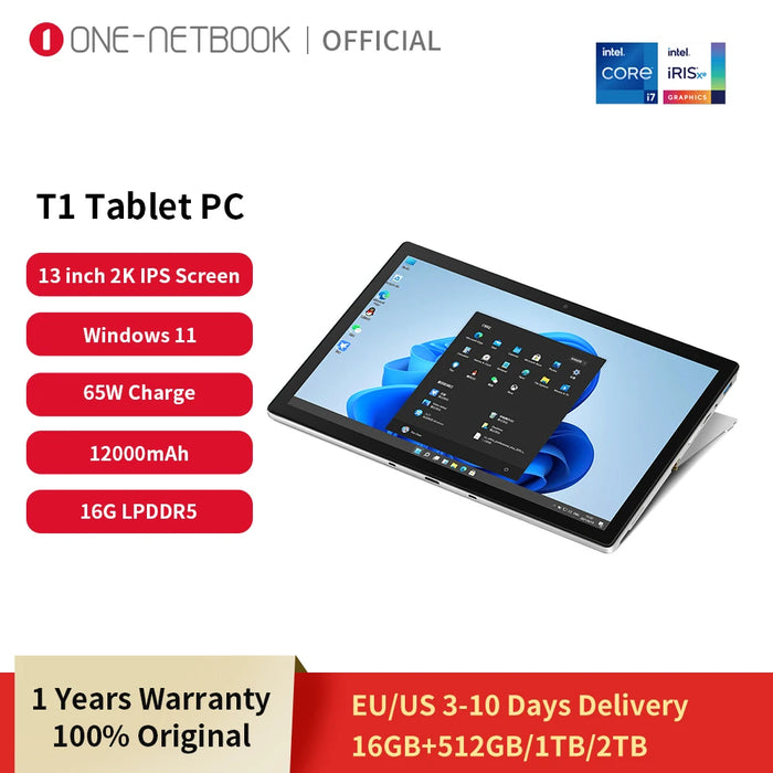 T1 13” Tablet 2 IN 1 Laptop i5-1240P i7-1260P 16GB+512GB/1TB LPDDR5 Windows 11 Ultrasli Computer 12000mAh 65W Charge PC Notebook