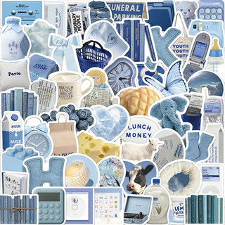 10/30/60PCS Cute Blue INS Sticker Aesthetic Sketchbook PVC Laptop Diary Decoration Scrapbooking School Stationery Supply for Kid