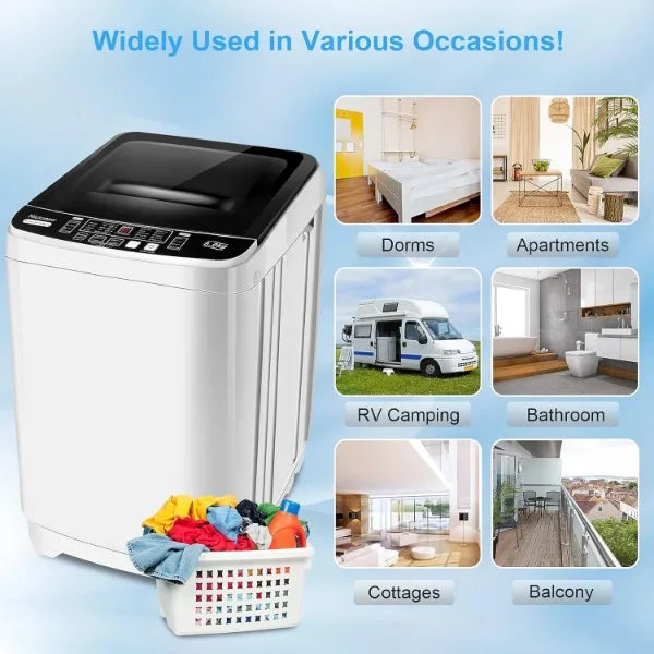 17.8Lbs Portable Washing Machine Nictemaw Portable Washer, 2.3 Cu.ft Washer and Dryer Combo with Drain Pump, 10 Programs