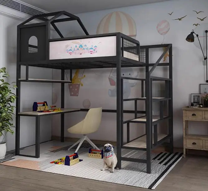 Loft bed for children Simple modern wrought iron bed on top