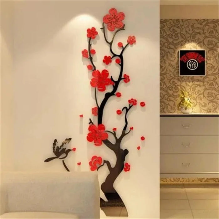 Chinese Style 3D Wall Stickers Plum Blossom Flowers Stickers Home Decorations Living Room Dinning Room Wall Decor Decals Acrylic