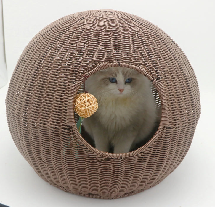 Durable Pet Bed Hand Weave Round Rattan Cat Beds Breathable Mat Washable rattan pet nest