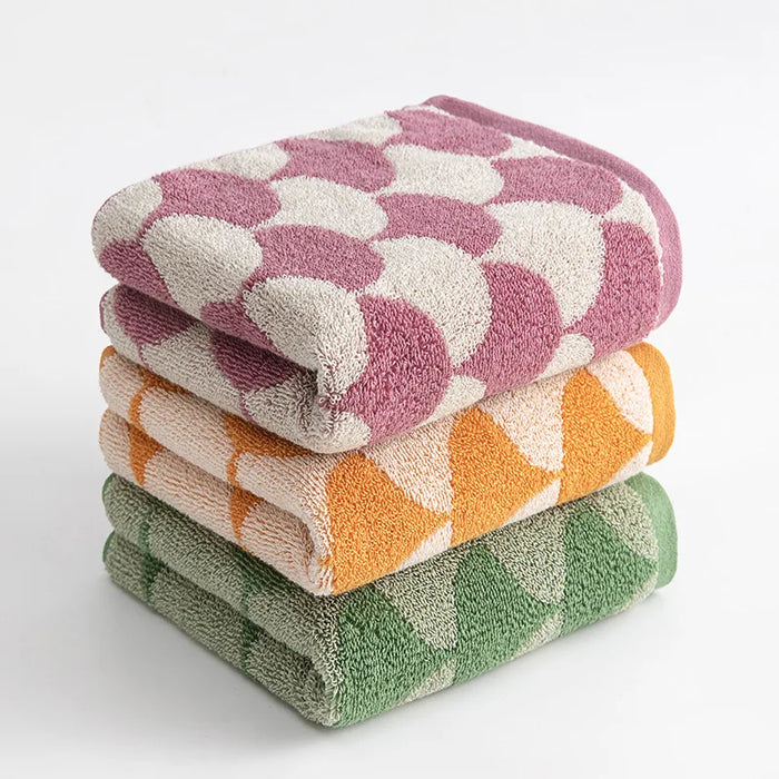 2PCS Adult 100% Cotton Jacquard Geometric Fan Pattern Towel Set Bathroom Soft Absorbent Kids Face Towel 35X75CM Free Shipping