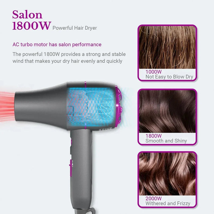 Professional Hair Dryer 1800W Powerful Hot and Cold Strong Wind Blower Constant Temperature  Collecting  Air Comb Nozzle Gear