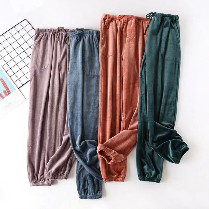 Autumn and winter new couple velvet trousers warm men pants thick warm pants home pants women pajama pants flannel lounge pants