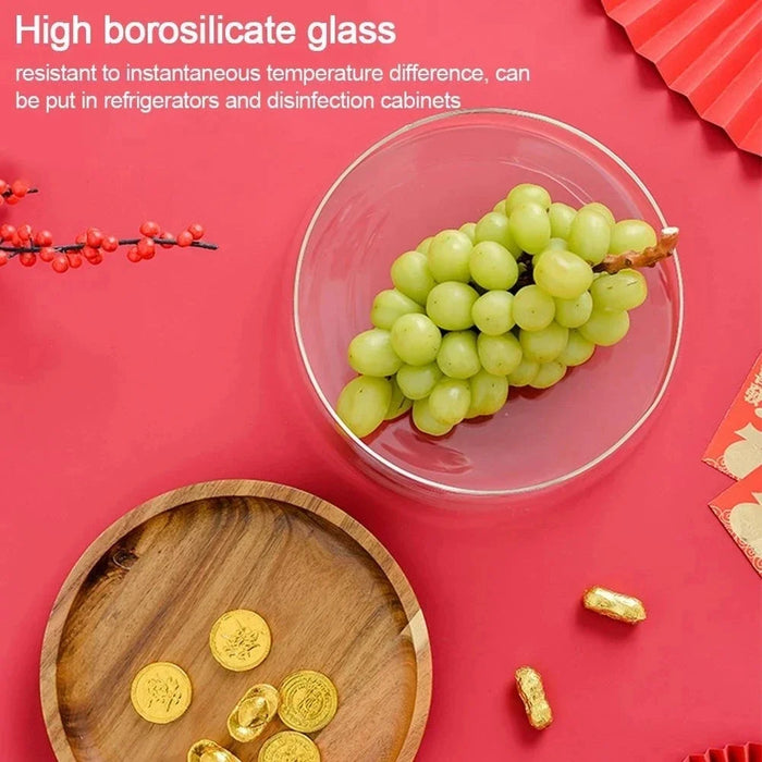 Glass Bowl with Wood Plate Fruit Nut Dried Storage Box Container Candy Storage Box Fruit Tray With Wooden Lid For Home Kitchen