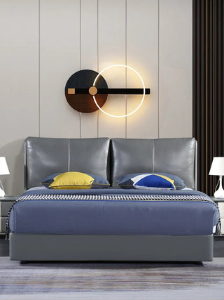 Simple soft leather bed Italian minimalist solid wood storage light luxury Nordic primary and secondary double queen bed