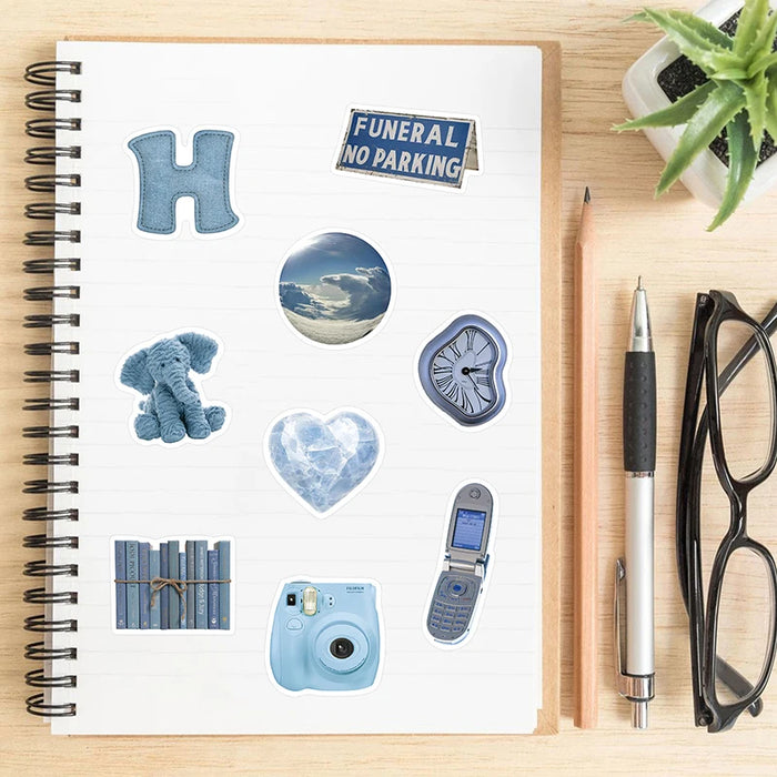 10/30/60PCS Cute Blue INS Sticker Aesthetic Sketchbook PVC Laptop Diary Decoration Scrapbooking School Stationery Supply for Kid