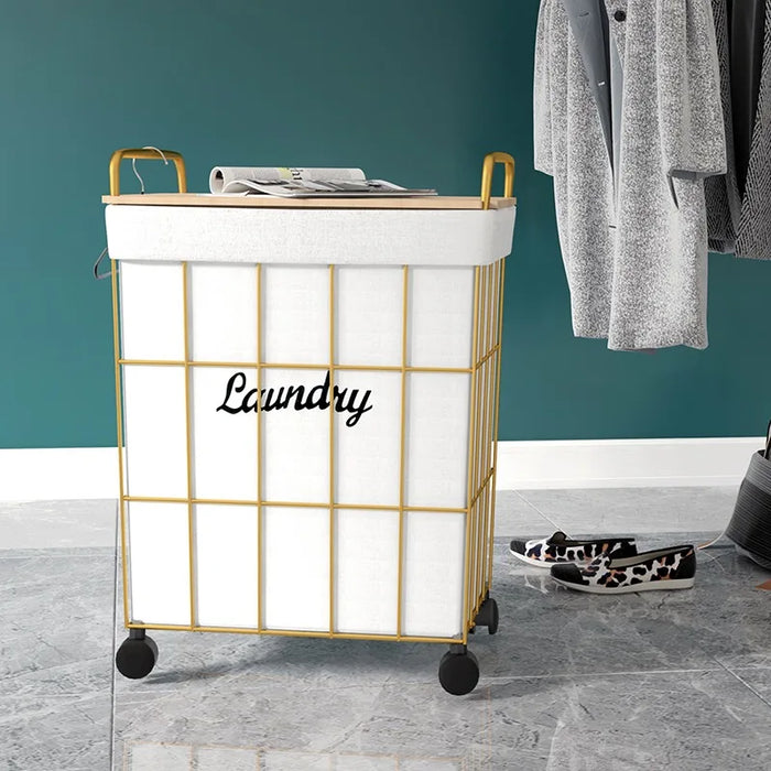 Simple household clothing toys storage basket bathroom iron with lid dirty clothes bucket iron spray paint cotton fabric laundry