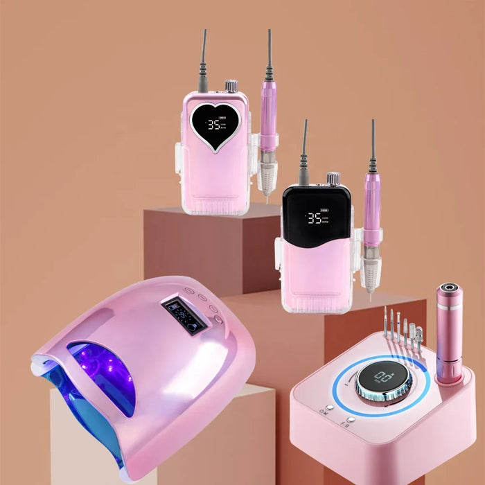 Customize Private Label 35000 rpm Professional Cordless Electronic Nail Drill  Wireless Rechargeable Gel UV LED Nail Lamp