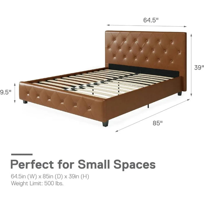 Queen Bed Frame Upholstered Platform Bed With Diamond Button Tufted Headboard and Footboard No Box Spring Needed King Size Home