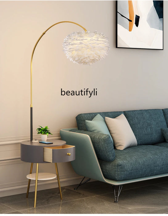 zqCoffee Table Floor Lamp Integrated Living Room Sofa Side Table Bedroom Bedside Wireless Charging