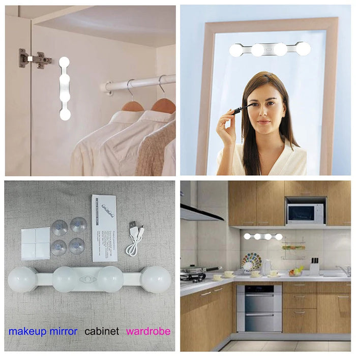 LED Vanity Lamp 4W Suction Cup Makeup Mirror Light USB Rechargeable Portable Powder Room Wardrobe Cupboard Bathroom Fill Light