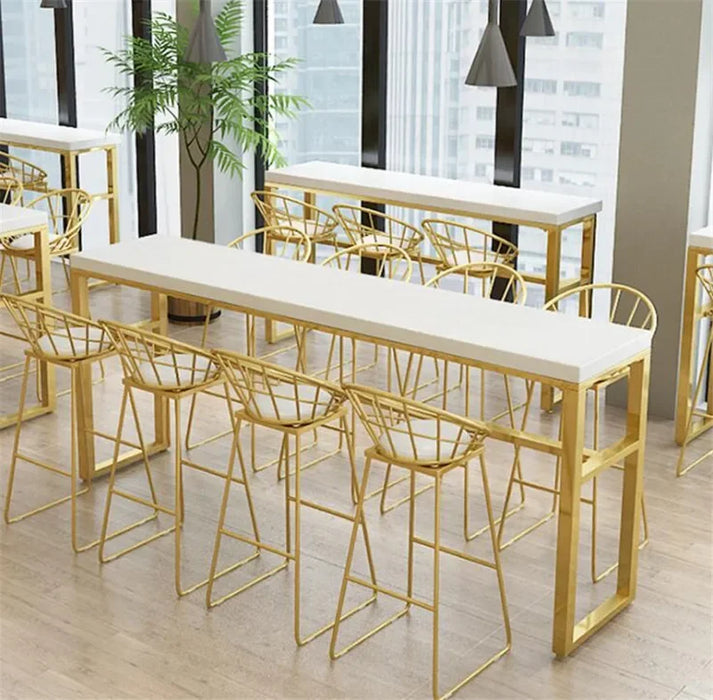 Modern Solid Wood High Top Bar Tables and Chairs,Home Long Wrought Iron Golden High Bar Table and Chair Set