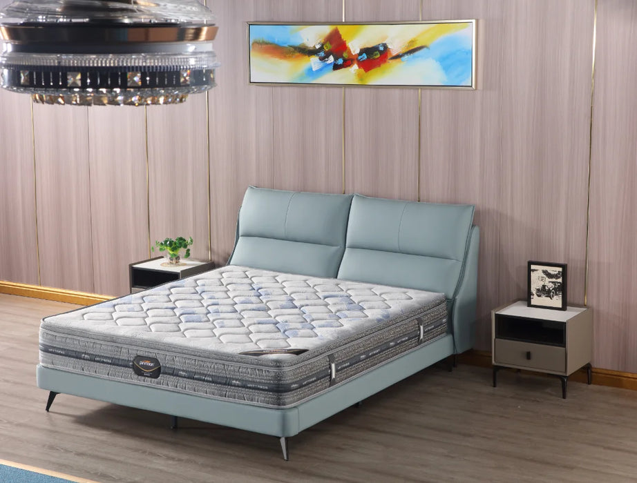 King Size Modern Hotel Wooden Upholstered Leather Bed And Mattress Set Memory Foam Home Bedroom Furniture