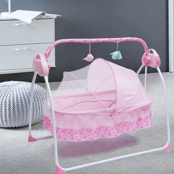 5 Gears Electric Auto-Swing Baby Crib Cradle Sleep Bed Infant Rocker+Net Music Bluetooth Music Adjustable+ Mat