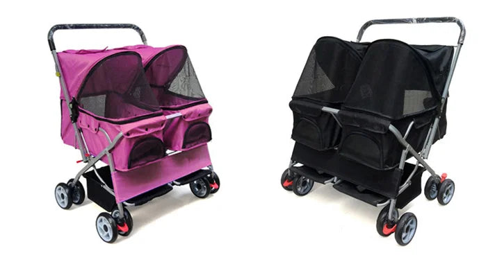 Two-Seater Pet Cart Double Sleep Cot Bed Car Super Light Folding Can Disassemble And Wash Cats And Dogs Widened Care Pet Car Out