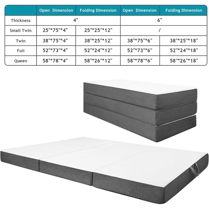 Folding Mattress, 4 inch Memory Foam Trifold Mattress Topper with Washable & Breathable Cover, Portable & Foldable, Full Size