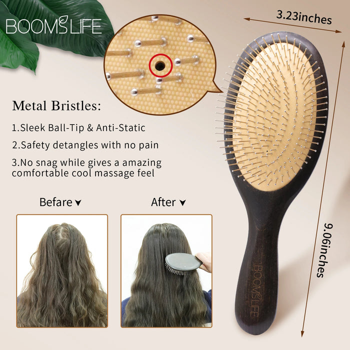 Steel Hair Brush Women Custom Name Wood Hair Brush Metal Stainless Pin Hairbrush Head Scalp Massage Comb Brosse Cheveux Femme