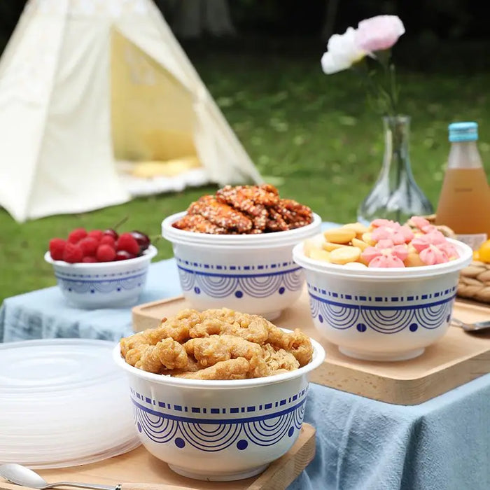 Disposable Blue and White Bowl Lunch Boxes Round Food Grade Kitchen Attachment Takeout Packed Bento Fast Food Soup Rice Bowl New