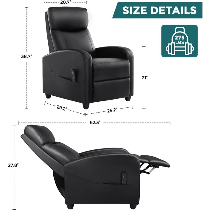 2023 SMUG Adults Massage Living Room Adjustable Modern Chair Home Theater Single Sofa Recliner PU Leather Padded Seat Backrest