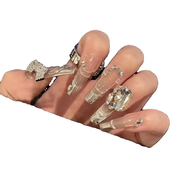 Splashing Wealth and Luxury Nail Art, Oversized Diamond, Explosive Flash, Wearing Nail Art, Detachable Nails, Wearing Armor