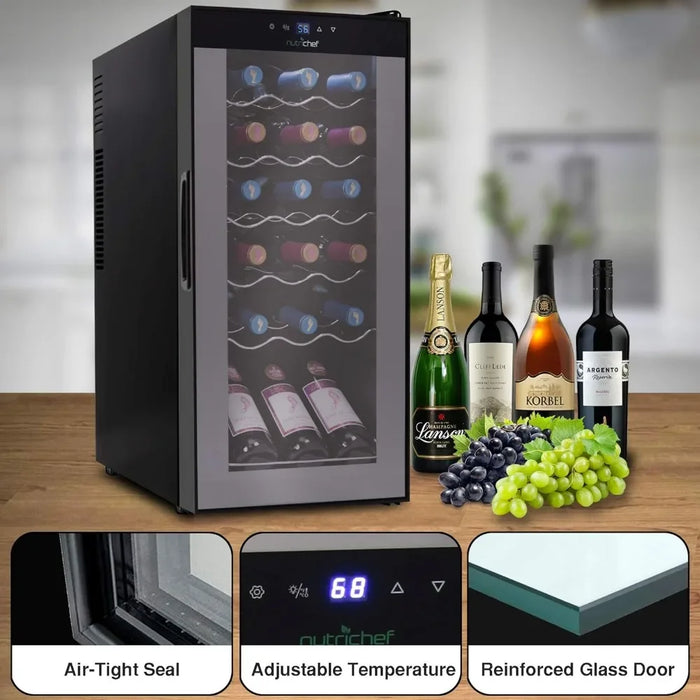 Wine Cooler Refrigerator, 18-Bottle Wine Fridge with Air-Tight Glass Door, Touch Screen Digital Temperature Control,Freestanding